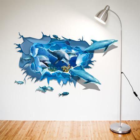 3D Wall or Floor Stickers - Coral Dolphins