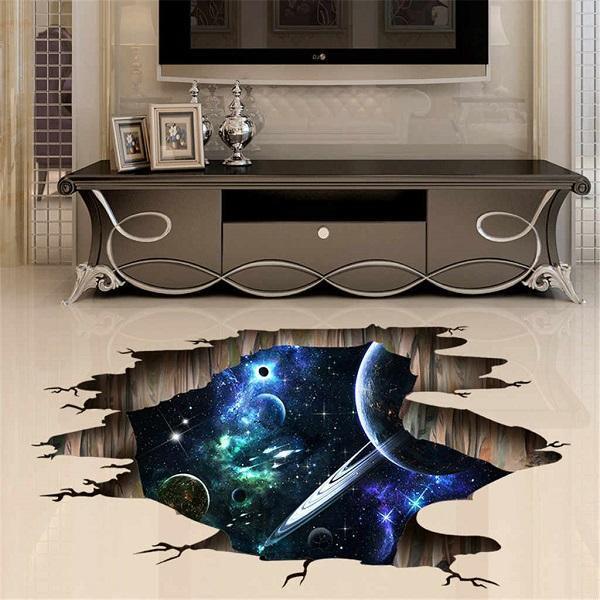 3D Wall or Floor Stickers - Dark Saturn with Galaxy