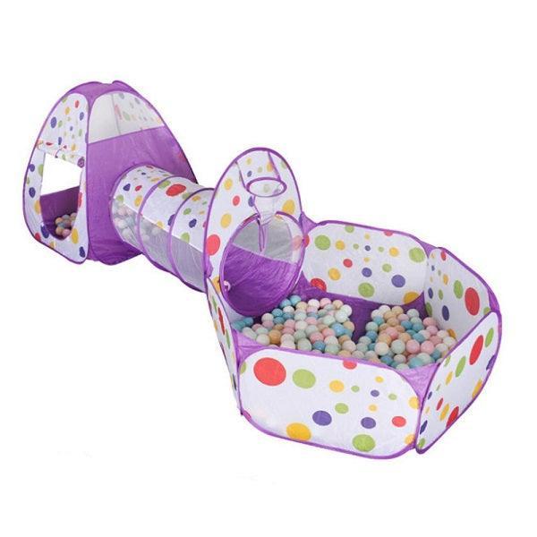 3pc Pop Up Ball Pool with Tent and Tunnel - Assorted Colours