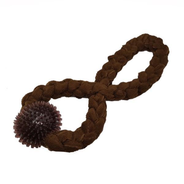 Brown Pet Double Rope & Tug Toy with Sensory Spikey Ball - 4aPet