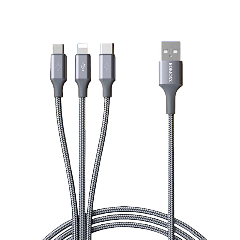 romoss-3in1-lightning-charge-sync|micro-usb-|type-c-to-usb-1m-cable---space-grey-1-image