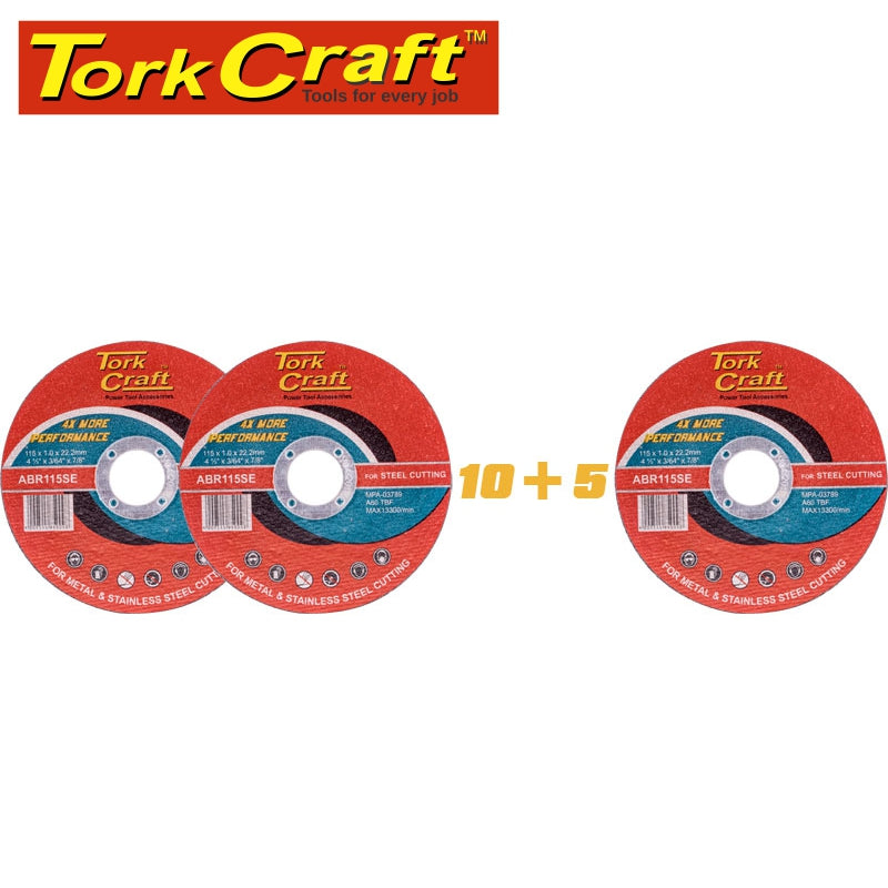 tork-craft-10+5-cutting-disc-steel--&-ss-115-x-1.0-x-22.2-mm-4x-more-peformance-combo-115-1