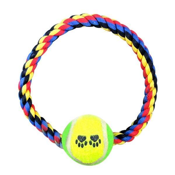 Dog Round Rope & Tug Toy with Tennis Ball - 4aPet