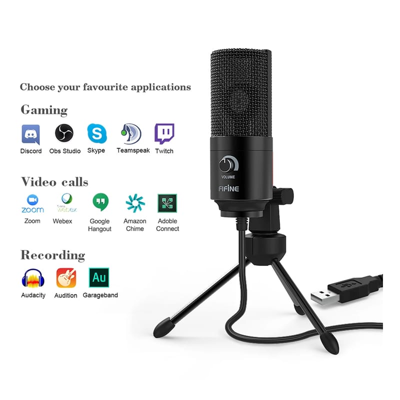 fifine-k669b-cardioid-usb-condenser-microphone-with-tripod---black-3-image