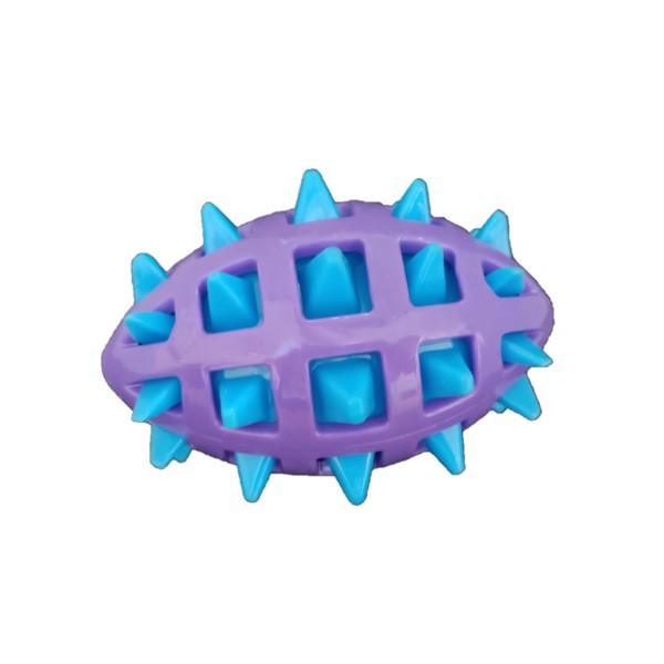 Durable Pet Squeaky Spikey Rugby Ball Chew Toy - 4aPet