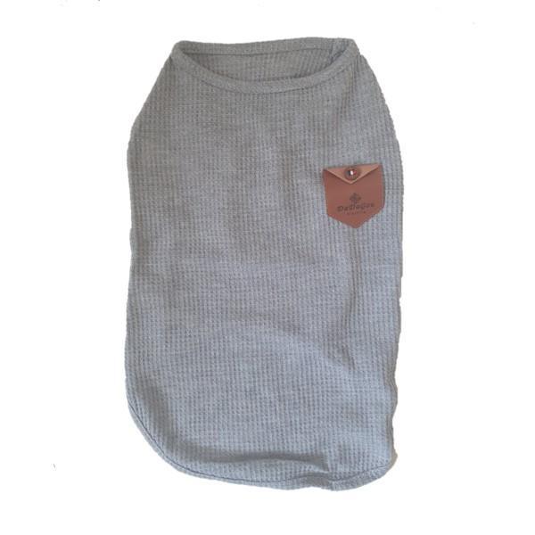 Waffle Knit T-Shirt with Leather Pocket For Dogs - Grey - 4aPet