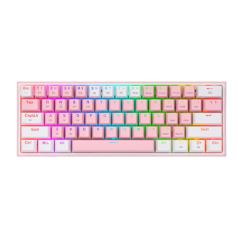 redragon-fizz-pro-rgb-61-key-mechancal-wireless-gaming-keyboard---pink/white-1-image