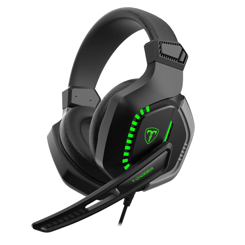t-dagger-eiger-2-x-3.5mm-(mic-and-headset)-+-usb-(power-only)-|mute-+-volume-buttons|green-backlighting-over-ear-gaming-headset---black-1-image